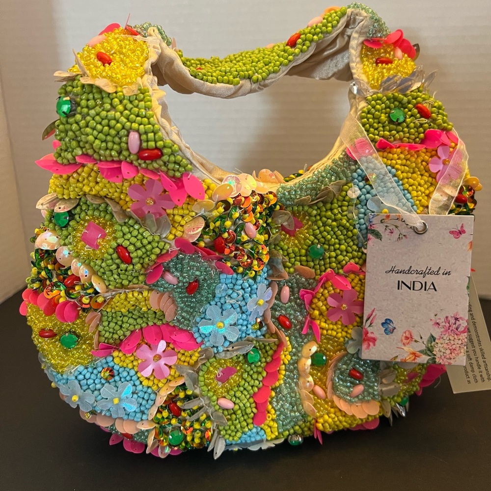 NWT Zara Handcrafted in India Multicolor Viral Beaded Women's Hobo Bag